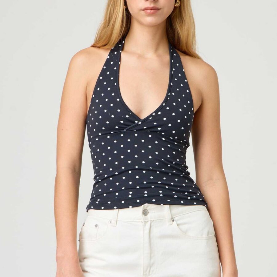 Sexy Polka Dot Plaid Slim Halter Top