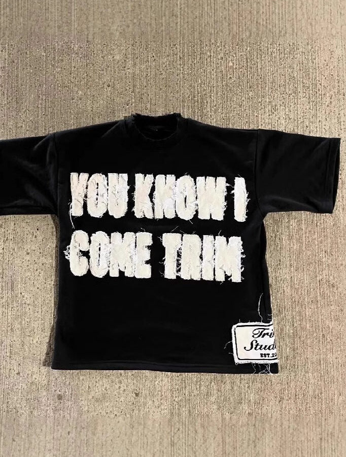 Street Pullover Letter Patch Loose Crew T-shirt