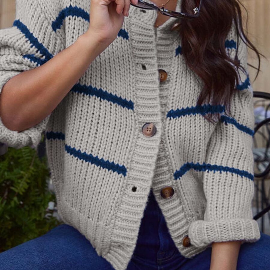 Chic Striped Relaxed Long Sleeve Knit Cardigan
