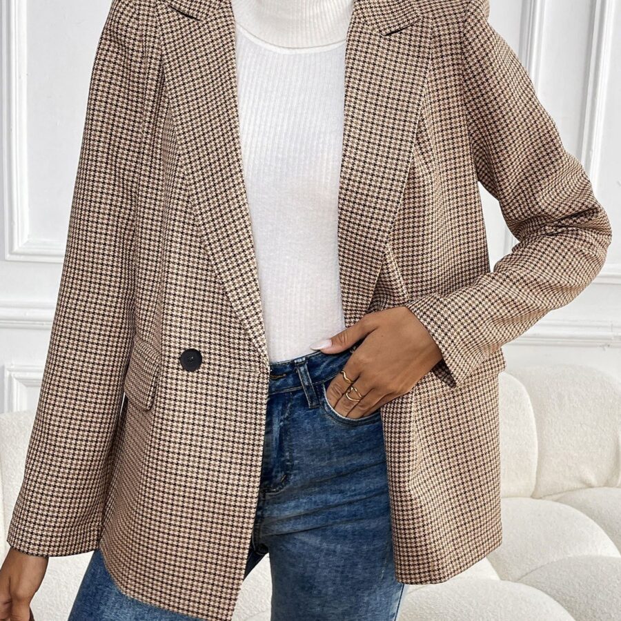 Vintage Houndstooth Elegant Casual Blazer
