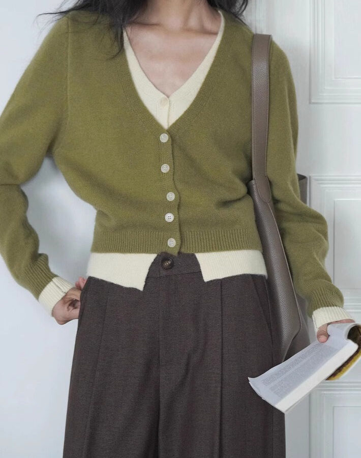 Green Two-Layer Knit Cardigan