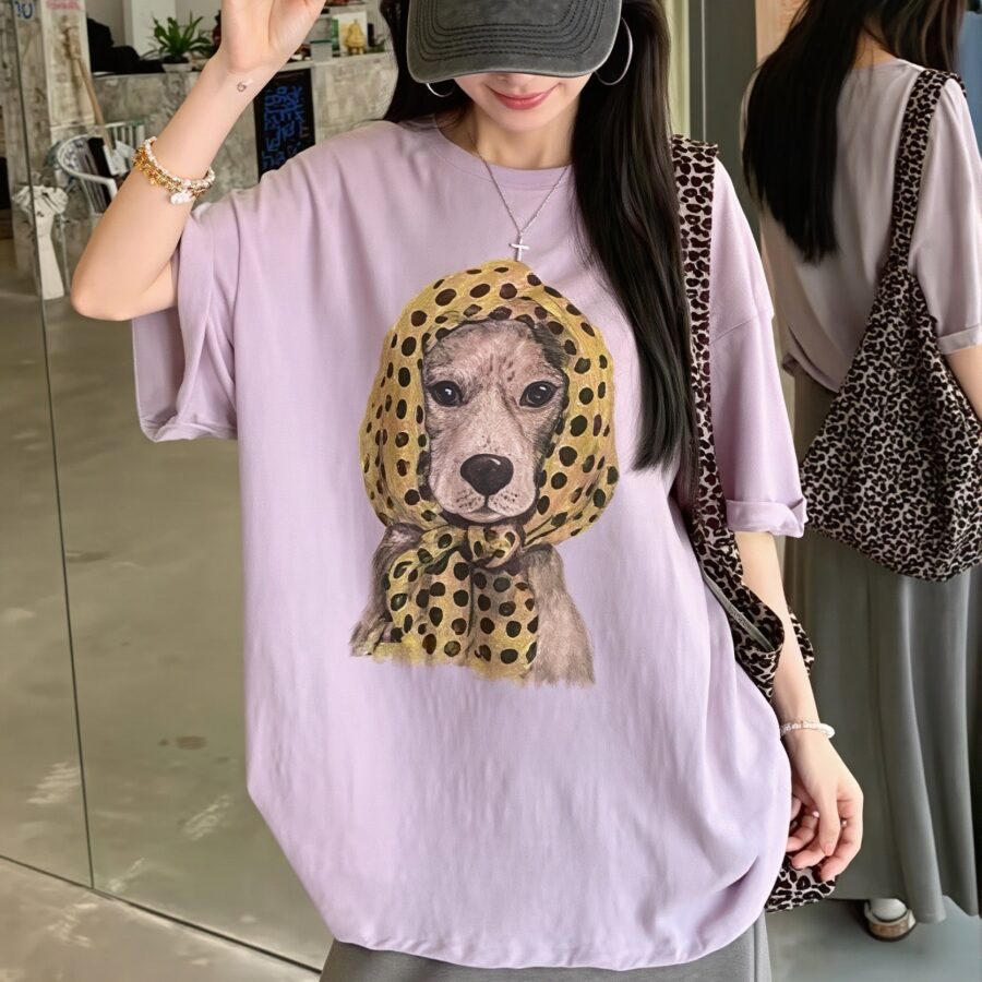 Puppy Print Loose Casual T?shirt